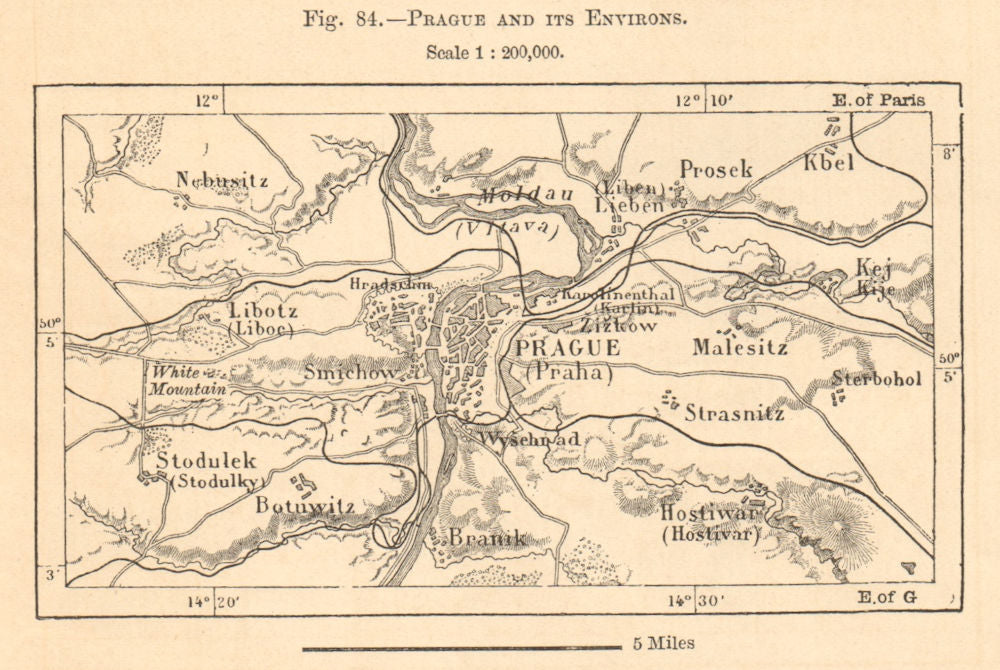 Prague and its environs. Czechia. Sketch map 1885 old antique plan chart
